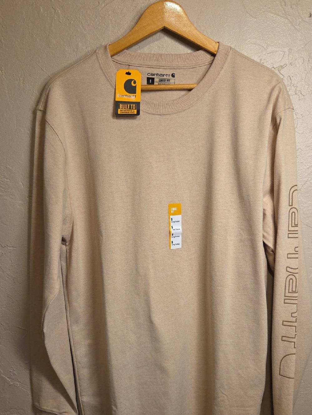 Carhartt Beige Tan Long Sleeve Logo Tee Size S